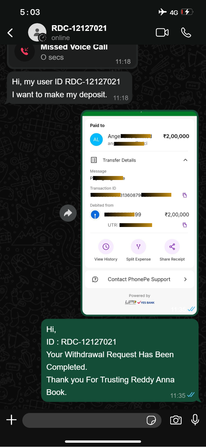 Reddy Anna Book ID Activation and Payment Proofs